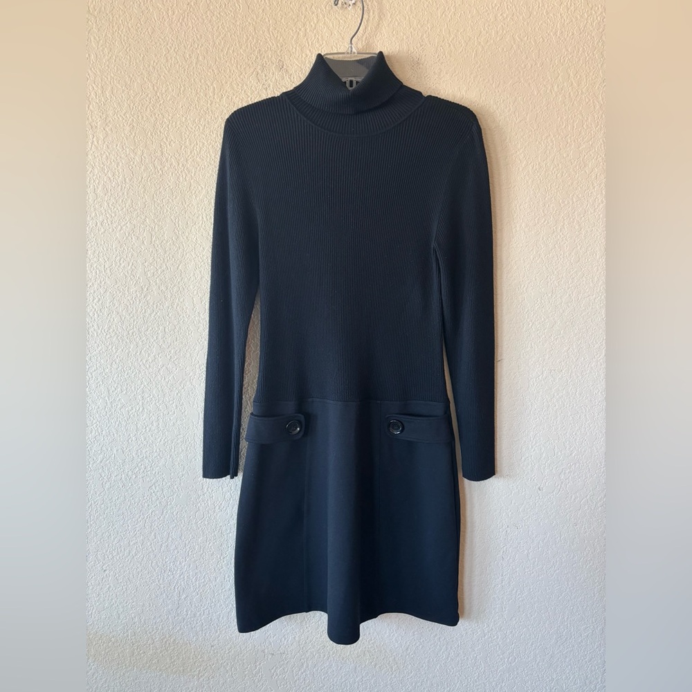 Michael Kors Black Ribbed Knit‎ Long Sleeve Dress M